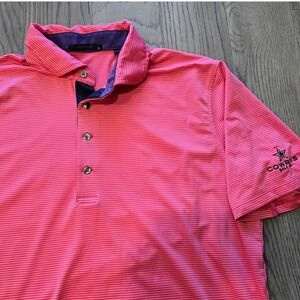 Greyson Striped Polo Shirt Pink Striped Mens XL with Logo Cowboys Golf Club